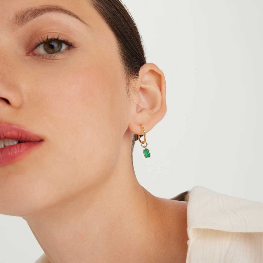 Earrings Mejuri | Single Emerald Cut Gemstone Hoop Charm