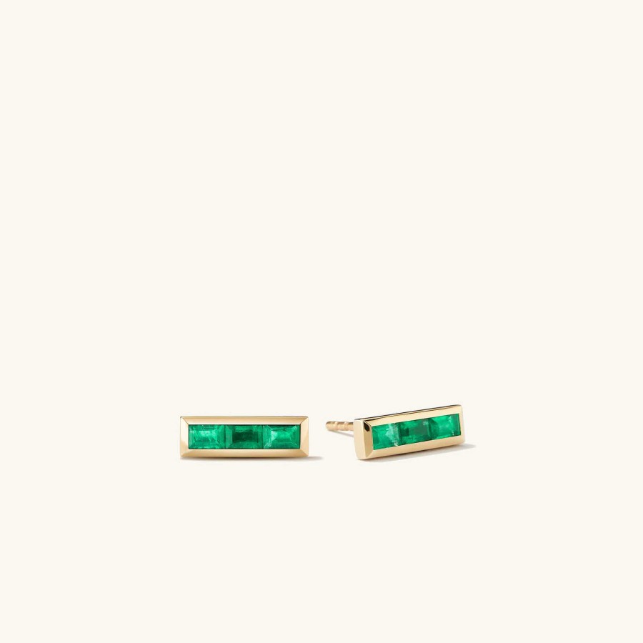 Earrings Mejuri | Baguette Emerald Stud Earrings