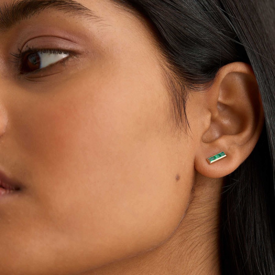 Earrings Mejuri | Baguette Emerald Stud Earrings