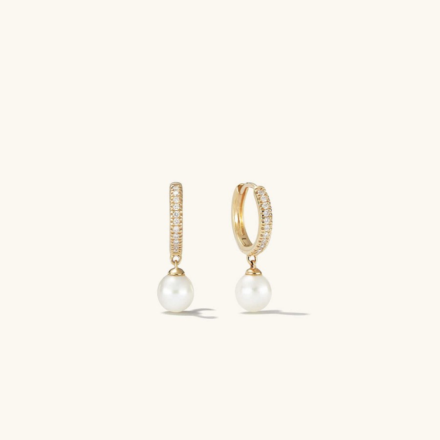 Earrings Mejuri | Pave Diamond Pearl Huggies