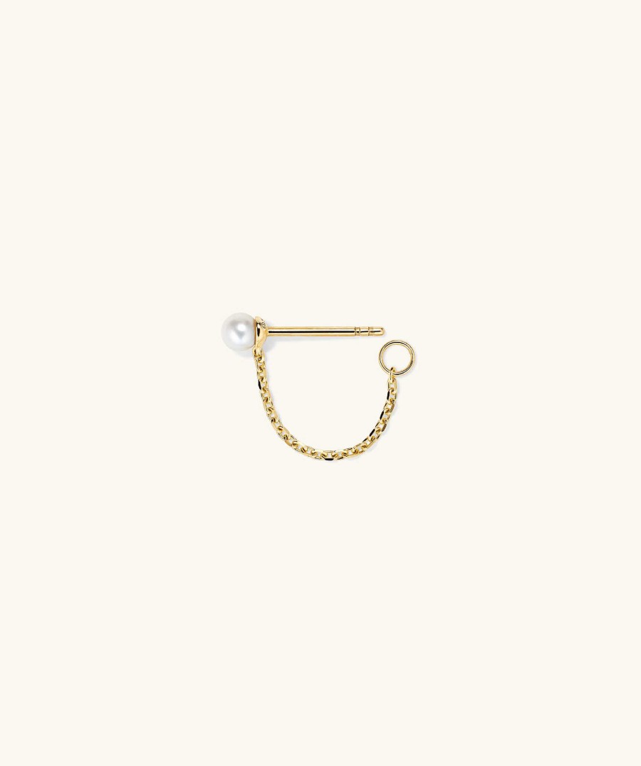 Earrings Mejuri | Single Pearl Chain Stud